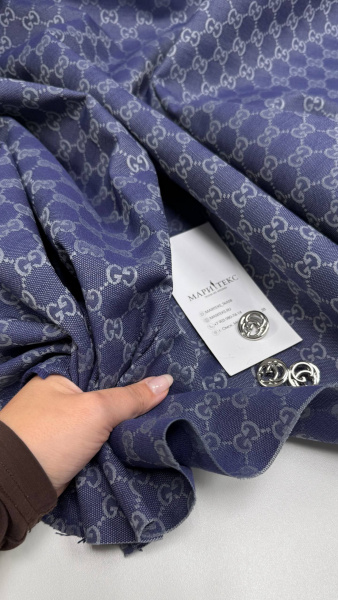 Жаккард Gucci с монограммой бренда. Цвет джинсовый